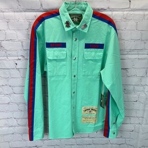 ⭐️Denim Tears / Bstroy colab military button snap shirt in mint green SZ M NWT